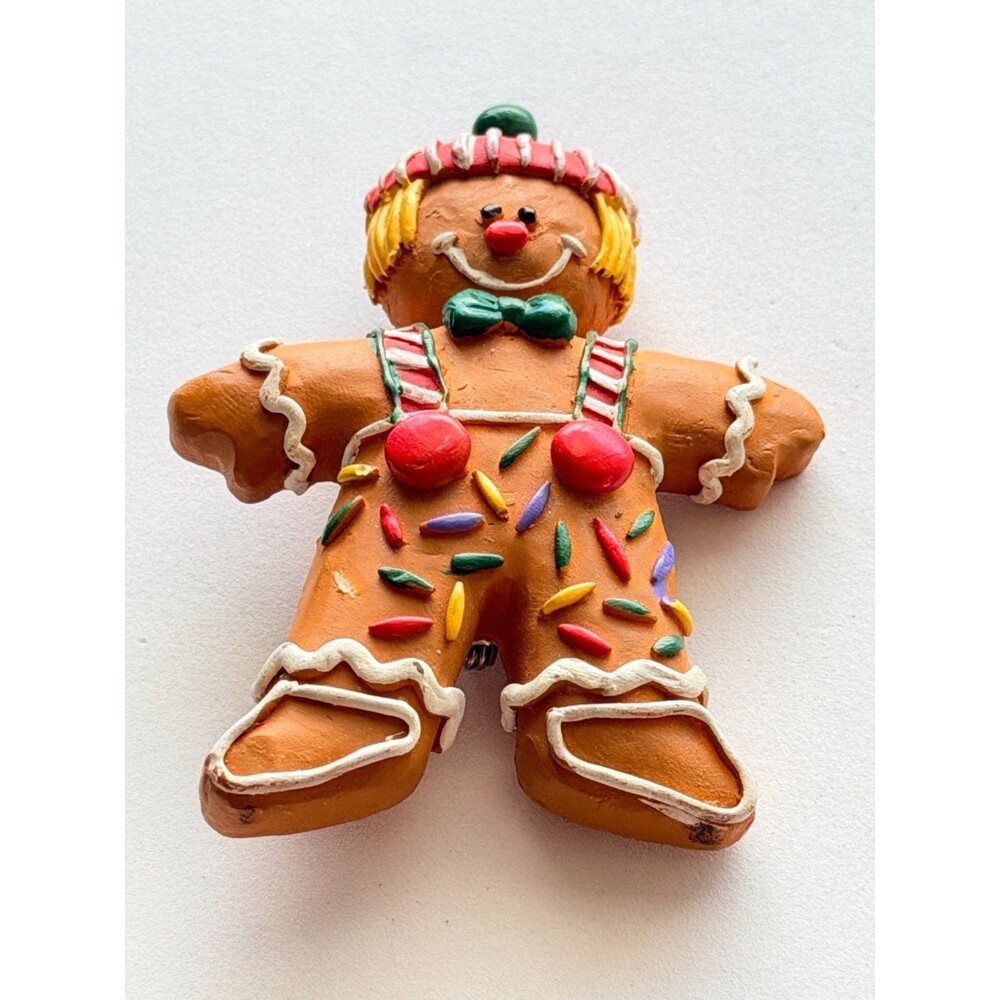 Handmade Polymer Clay Gingerbread Man Brooch • Christmas Holiday Pin  Super cute